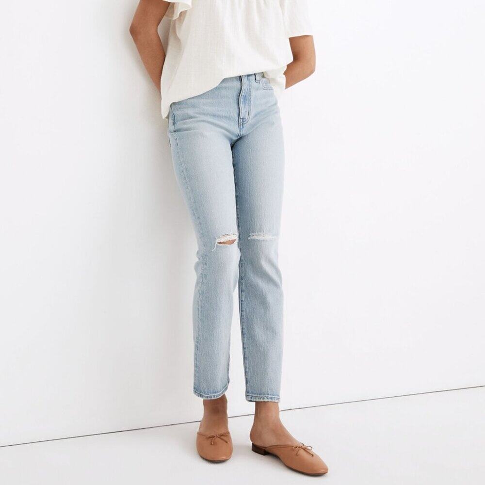 Madewell The High-Rise Slim Crop Boyjean in Dumas Wash: Ripped Edition Size 25